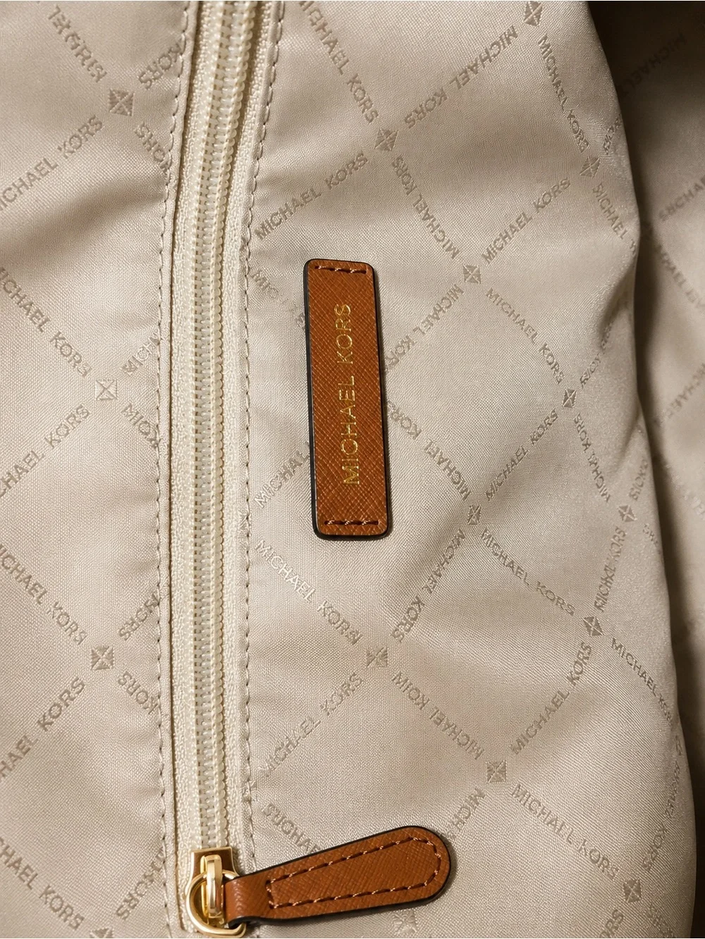 Michael Kors Signature MK Satchel Cream Brown Leather Crossbody